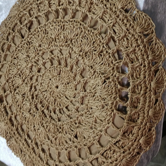 SALE Circle Handmade Crochet Shoulder Tote Bag Lined Zipper Light Brown Boho - Picture 6 of 13